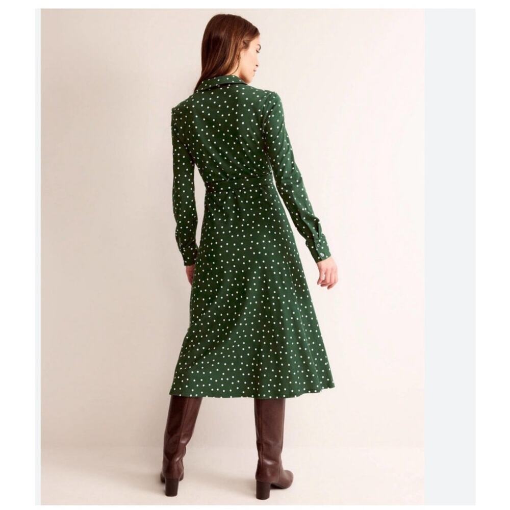 BODEN Dress Laura Jersey Knit Midi Dk Green Polka Dot sz 6 Long Tall Modern Prep - Picture 2 of 14